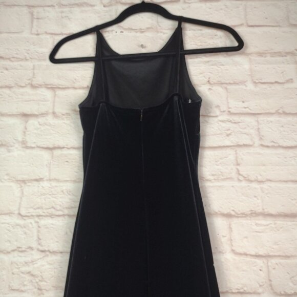 VTG 90s Black Gothic Prom Dress Size 3/4 Black Velvet Glitter Formal Gown USA - Picture 5 of 11